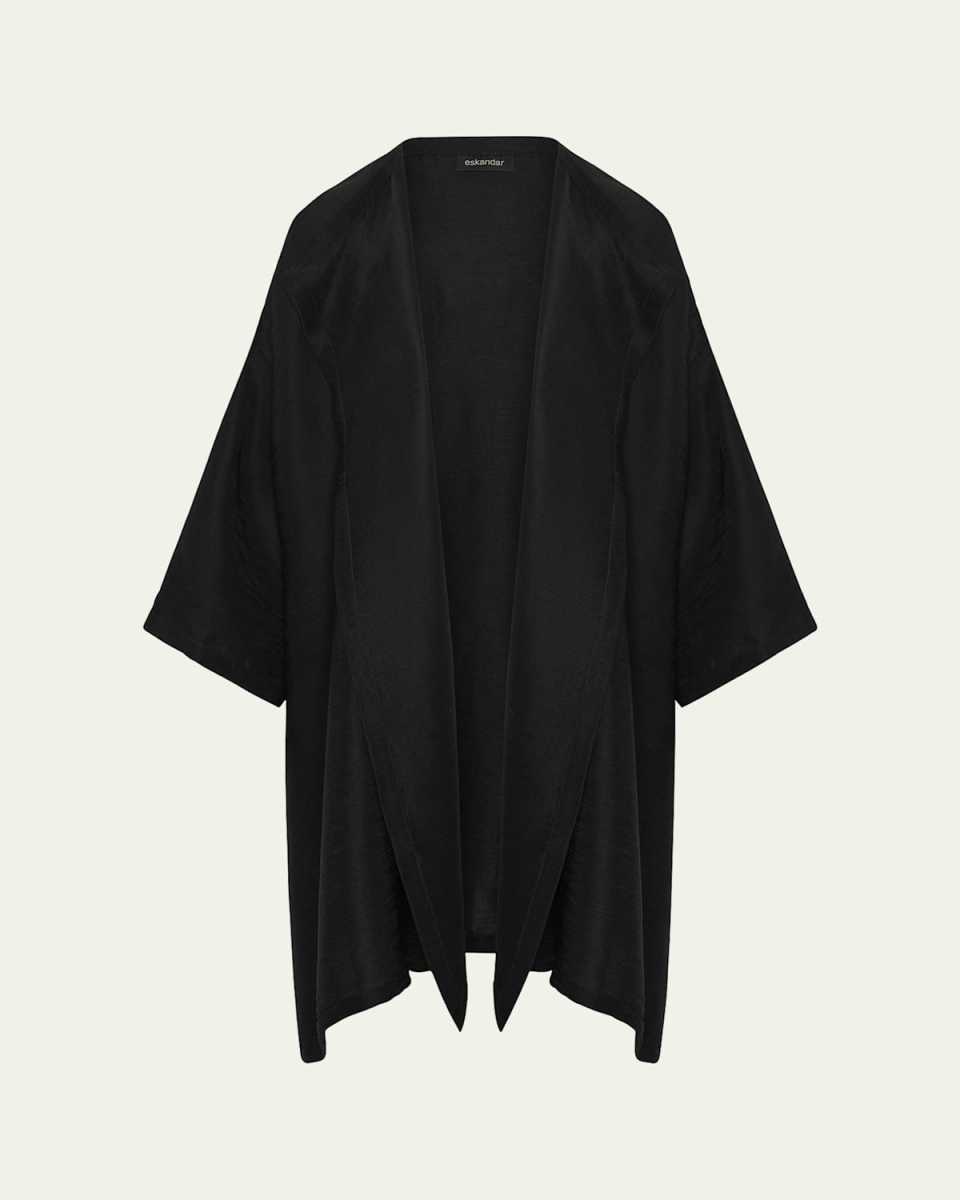Silk Plisse Wide A-Line Jacket Coat (Long Plus Length)